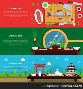 Sushi horizontal banner set with cooking fish elements isolated vector illustration. Sushi Banner Set