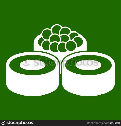 Sushi icon white isolated on green background. Vector illustration. Sushi icon green
