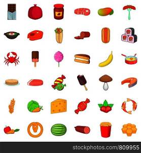 Sushi icons set. Cartoon style of 36 sushi vector icons for web isolated on white background. Sushi icons set, cartoon style