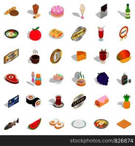 Sushi icons set. Isometric style of 36 sushi vector icons for web isolated on white background. Sushi icons set, isometric style