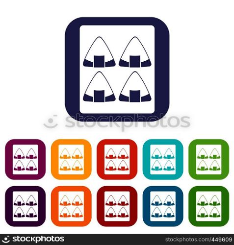 Sushi icons set vector illustration in flat style In colors red, blue, green and other. Sushi icons set flat