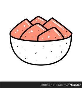 Sushi in cartoon style. Cute ginger bowl  for menu. Flat asian food illustration