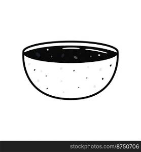 Sushi in cartoon style. Cute soy sauce bowl for menu. Flat asian food illustration