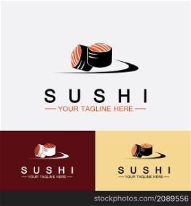 Sushi logo template.Vector Icon Style Illustration Bar or Shop, Sushi,Salmon Roll,Sushi and rolls with chopstick bar or restaurant vector logo template