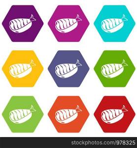 Sushi lunch icons 9 set coloful isolated on white for web. Sushi lunch icons set 9 vector