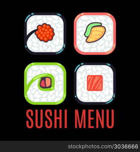 Sushi menu food logo vector template black. Sushi menu food logo vector template black. Logotype for restaurant illustration