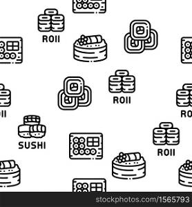 Sushi Roll Asian Dish Seamless Pattern Vector Thin Line. Illustrations. Sushi Roll Asian Dish Seamless Pattern Vector
