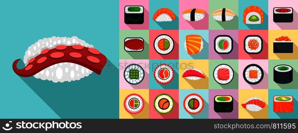 Sushi roll icon set. Flat set of sushi roll vector icons for web design. Sushi roll icon set, flat style