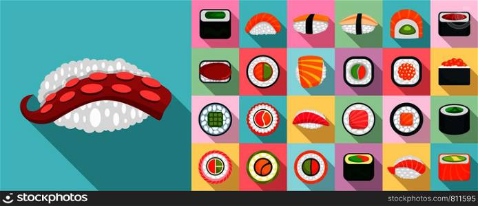 Sushi roll icon set. Flat set of sushi roll vector icons for web design. Sushi roll icon set, flat style