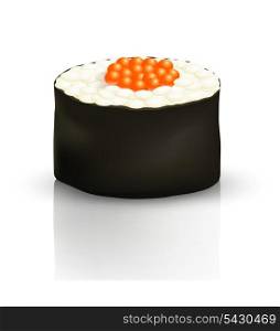 Sushi roll on the surface with reflection