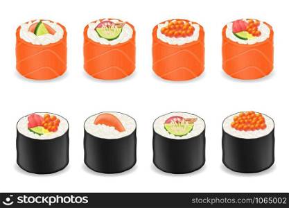 sushi rolls in red fish seaweed nori vector illustration isolated on white background