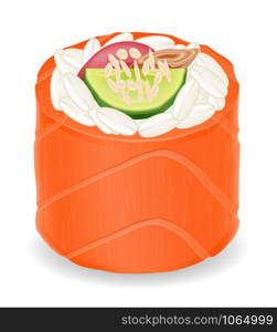 sushi rolls in red fish vector illustration isolated on white background