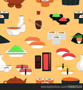 Sushi seamless pattern with rice and fish flat vector illustration. Sushi Seamless Pattern