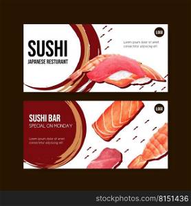 Sushi-themed illustrations for various banners. Creative watercolour template for several use.
