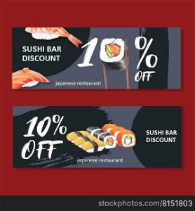 Sushi-themed illustrations for various banners. Creative watercolour template for several use.