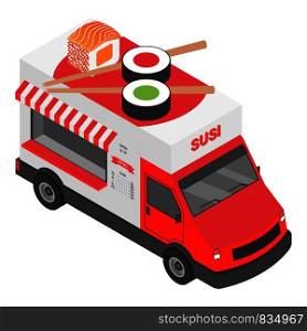 Sushi truck icon. Isometric of sushi truck vector icon for web design isolated on white background. Sushi truck icon, isometric style