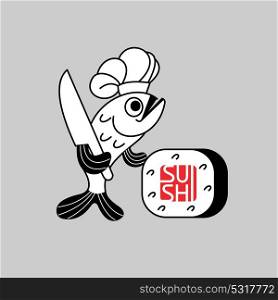 Sushi vector logo. Fish the chef prepares the sushi. Logo, the sign for Japanese restaurant.
