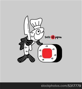 Sushi vector logo. Fish the chef prepares the sushi. Logo, the sign for Japanese restaurant.