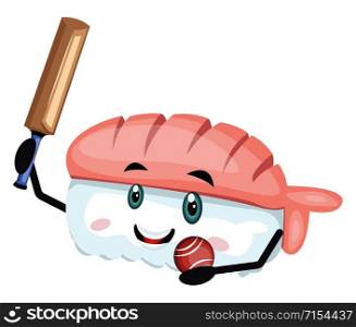 Sushi with cricket, illustration, vector on white background.