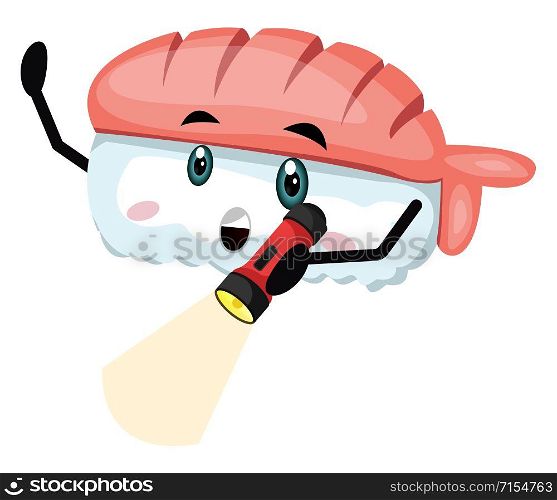 Sushi with flashlight, illustration, vector on white background.