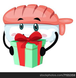 Sushi with gift, illustration, vector on white background.