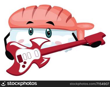 Sushi with guitar, illustration, vector on white background.