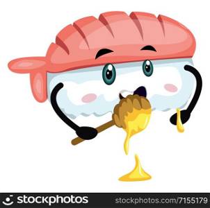 Sushi with honey, illustration, vector on white background.