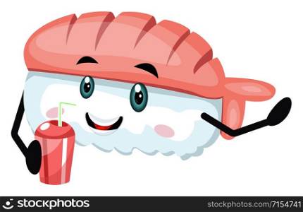 Sushi with soda, illustration, vector on white background.