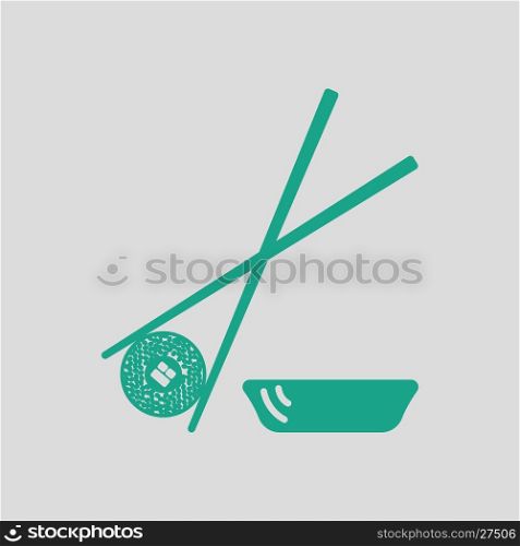 Sushi with sticks icon. Gray background with green. Vector illustration.