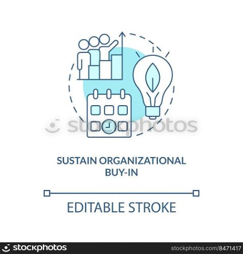 Sustain organizational buy in turquoise concept icon. Transforming to net zero abstract idea thin line illustration. Isolated outline drawing. Editable stroke. Arial, Myriad Pro-Bold fonts used. Sustain organizational buy in turquoise concept icon