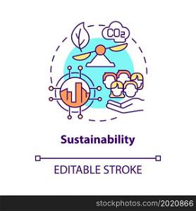 Sustainability concept icon. Scooter sharing benefit abstract idea thin line illustration. Reductions to vehicle emission. Improve air quality. Vector isolated outline color drawing. Editable stroke. Sustainability concept icon