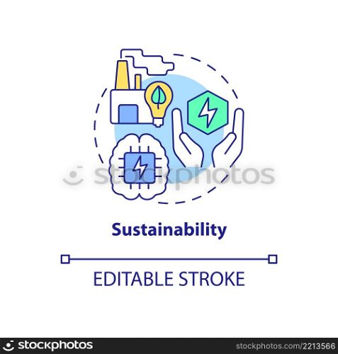 Sustainability concept icon. Smart technologies benefit abstract idea thin line illustration. Eco-friendly solution. Isolated outline drawing. Editable stroke. Arial, Myriad Pro-Bold fonts used. Sustainability concept icon