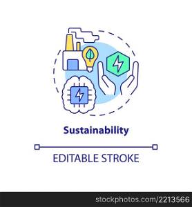 Sustainability concept icon. Smart technologies benefit abstract idea thin line illustration. Eco-friendly solution. Isolated outline drawing. Editable stroke. Arial, Myriad Pro-Bold fonts used. Sustainability concept icon