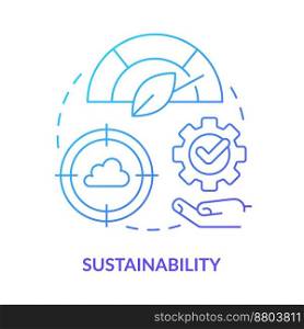 Sustainability in cloud computing blue gradient concept icon. Renewable sources. Environmental friendly abstract idea thin line illustration. Isolated outline drawing. Myriad Pro-Bold font used. Sustainability in cloud computing blue gradient concept icon