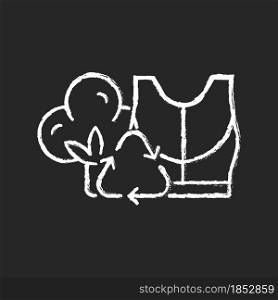 Sustainable activewear chalk white icon on dark background. Ethical workout clothes. Eco-friendly athletic wear. Breathable sportswear. Isolated vector chalkboard illustration on black. Sustainable activewear chalk white icon on dark background