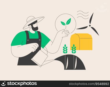 Sustainable agriculture abstract concept vector illustration. Farming process, sustainable food system, ecology oriented growing, natural resources, soil regeneration, watering abstract metaphor.. Sustainable agriculture abstract concept vector illustration.