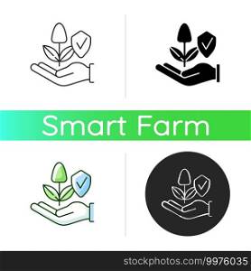 Sustainable agriculture icon. Smart farming. Ecofarm. Environmental protection. Chemical pesticides and fertilizers. Linear black and RGB color styles. Isolated vector illustrations. Sustainable agriculture icon