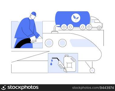 Sustainable aviation fuel abstract concept vector illustration. Plane charging with renewable fuel, ecological environment, sustainable energy, eco-friendly filling station abstract metaphor.. Sustainable aviation fuel abstract concept vector illustration.