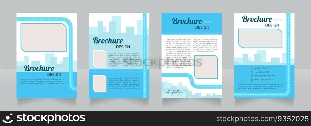 Sustainable biofuel blue blank brochure design. Template set with copy space for text. Premade corporate reports collection. Editable 4 pages. Lobster Regular, Nunito SemiBold, Light fonts used. Sustainable biofuel blue blank brochure design