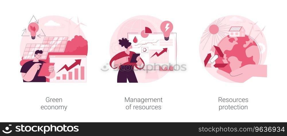 Sustainable development abstract concept vector illustration set. Green economy, management of resources, natural resources protection and land conservation, renewable energy abstract metaphor.. Sustainable development abstract concept vector illustrations.