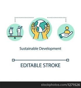 Sustainable development concept icon. Environment protection, gender equality, social and economic life balance idea thin line illustration. Vector isolated outline RGB color drawing. Editable stroke