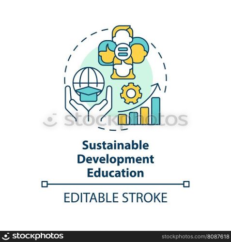 Sustainable development education concept icon. Social justice. Equitable society abstract idea thin line illustration. Isolated outline drawing. Editable stroke. Arial, Myriad Pro-Bold fonts used. Sustainable development education concept icon