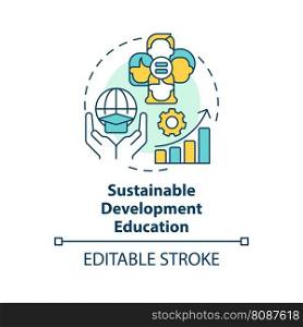 Sustainable development education concept icon. Social justice. Equitable society abstract idea thin line illustration. Isolated outline drawing. Editable stroke. Arial, Myriad Pro-Bold fonts used. Sustainable development education concept icon