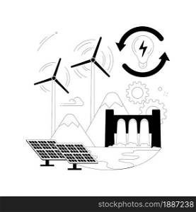 Sustainable energy abstract concept vector illustration. Future oriented, smart clean green energy, eco system, light bulb, renewable sources, wind turbine, solar panels abstract metaphor.. Sustainable energy abstract concept vector illustration.