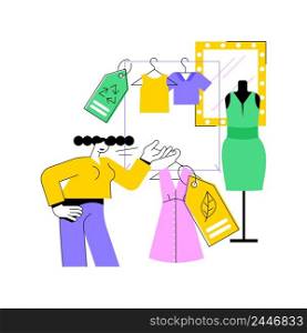 Sustainable fashion abstract concept vector illustration. Sustainable manufacturing brand, green technologies in fashion, ethical clothing production, organic clothes, zero waste abstract metaphor.. Sustainable fashion abstract concept vector illustration.