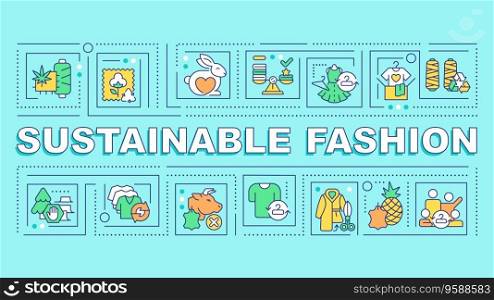 Sustainable fashion text with various thin line icons concept on blue monochromatic background, editable 2D vector illustration.. 2D sustainable fashion text with multicolor line icons