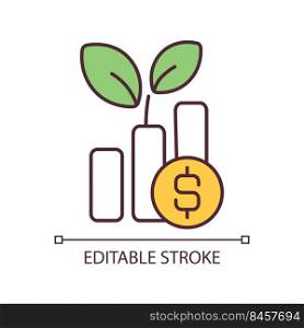 Sustainable financial growth RGB color icon. Economic business development. Dollar symbol. Isolated vector illustration. Simple filled line drawing. Editable stroke. Arial font used. Sustainable financial growth RGB color icon