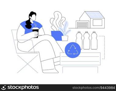 Sustainable lawn furniture abstract concept vector illustration. Man sitting on eco-friendly lawn chair, ecology care, sustainable manufacturing, recycled materials furniture abstract metaphor.. Sustainable lawn furniture abstract concept vector illustration.