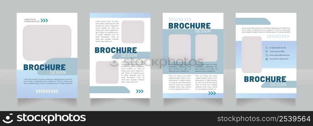 Sustainable transport blue blank brochure design. Template set with copy space for text. Premade corporate reports collection. Editable 4 paper pages. Barlow Black, Regular, Nunito Light fonts used. Sustainable transport blue blank brochure design