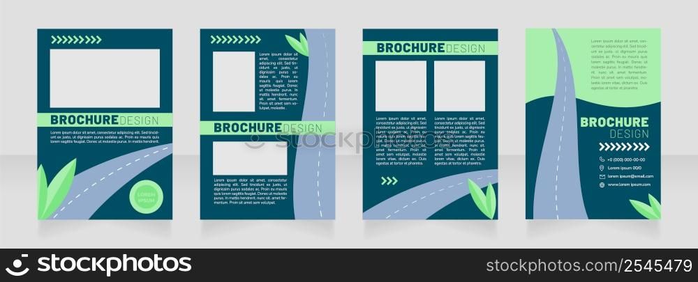 Sustainable transport green blank brochure design. Template set with copy space for text. Premade corporate reports collection. Editable 4 paper pages. Barlow Black, Thin, Nunito Light fonts used. Sustainable transport green blank brochure design